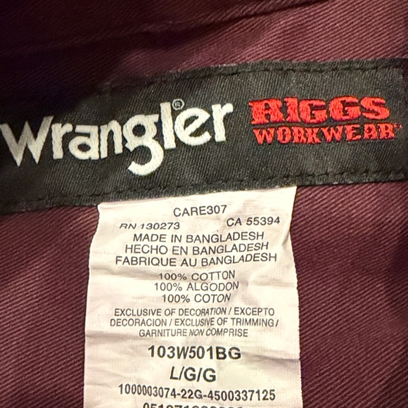 Wrangler RIGGS WORKWEAR Deep Burgundy Shirt - Picture 3 of 4